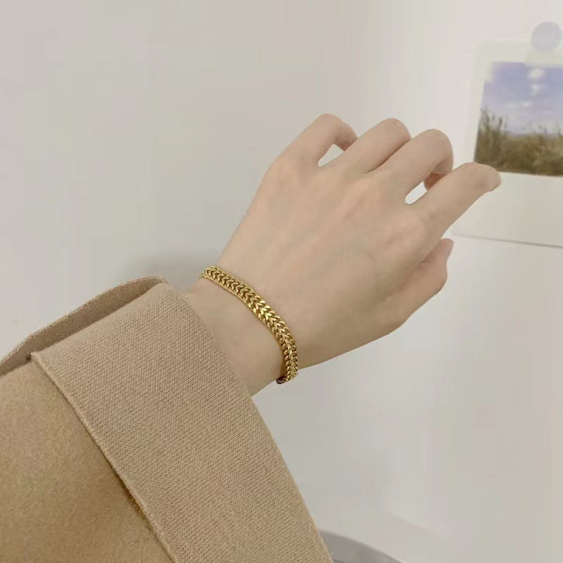 Bracciale a rombo minimalista naturale in acciaio al titanio per uomo e donna, gioielli a mano unisex in acciaio inossidabile