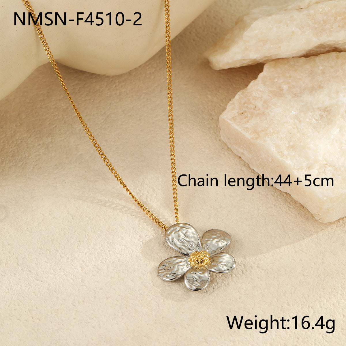 Collana pendente alla moda con motivi floreali e geometrici in acciaio inossidabile placcato oro 18K da donna