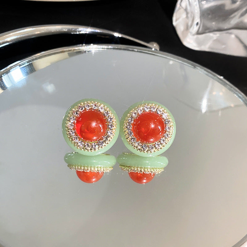 Elegant Geometric Earrings for Women with Enamel Finish in Copper and Stainless Steel Studs