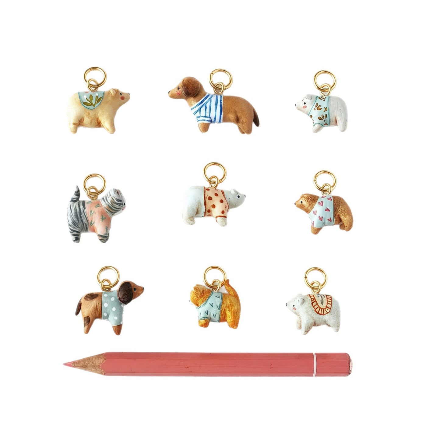 Vintage 18K Gold Plated Stainless Steel Animal Charm Bar