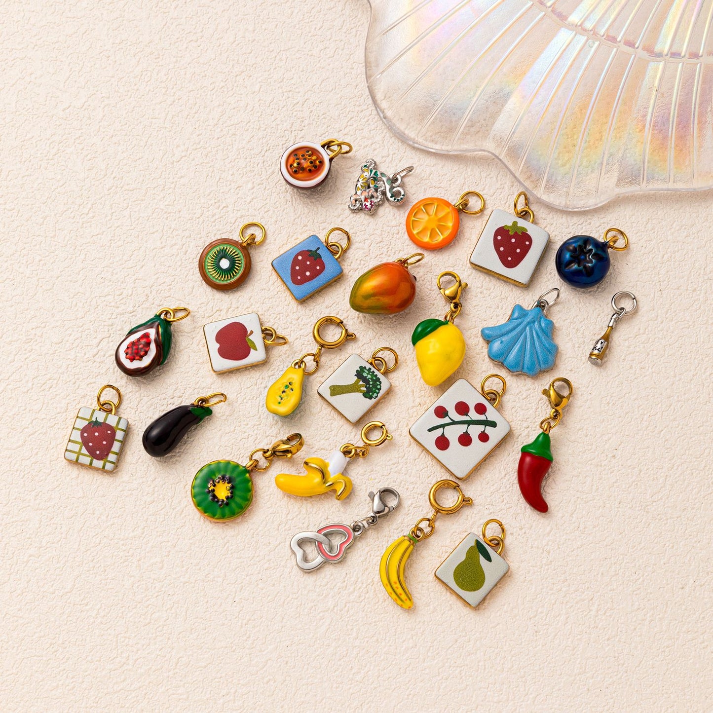 Vintage 18K Gold Plated Stainless Steel Fruit Charm Bar for Women
