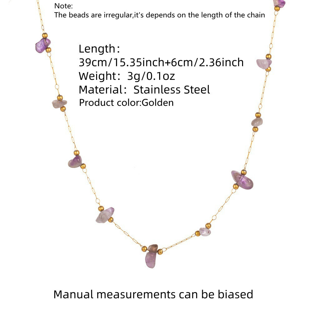 Sweet Elegant Geometric Titanium Steel Gold Plated Irregular Natural Stone Necklace and Bracelet Set for Women