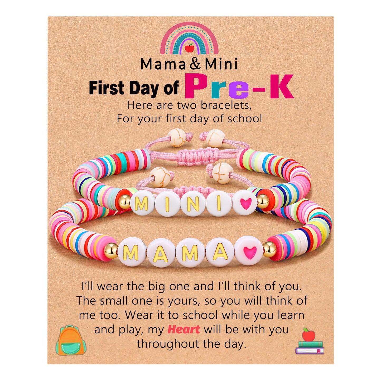Sweet Geometric Heart Letter Resin Bracelet Set for Kids First Day of School Gift