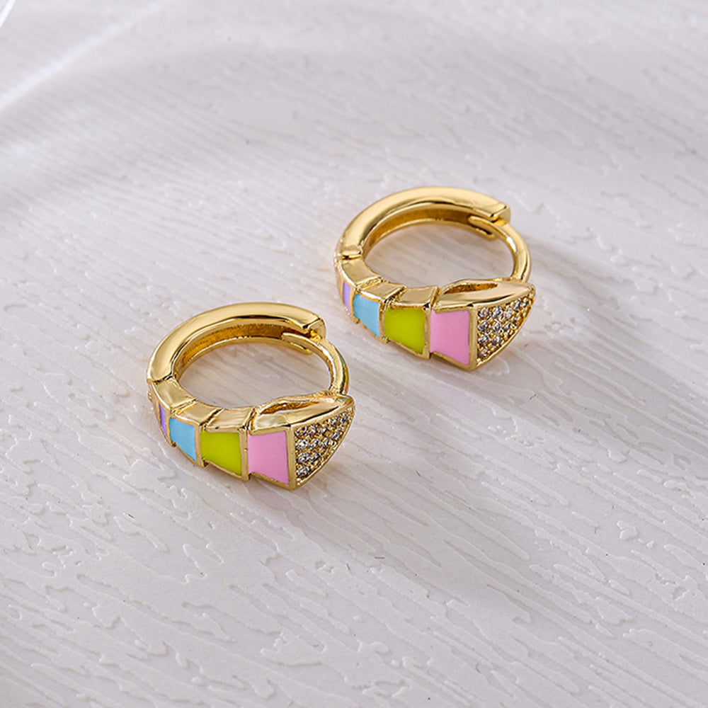 Orecchini geometrici in stile bohémien in rame con placcatura in oro 18 carati e smalto con zirconi