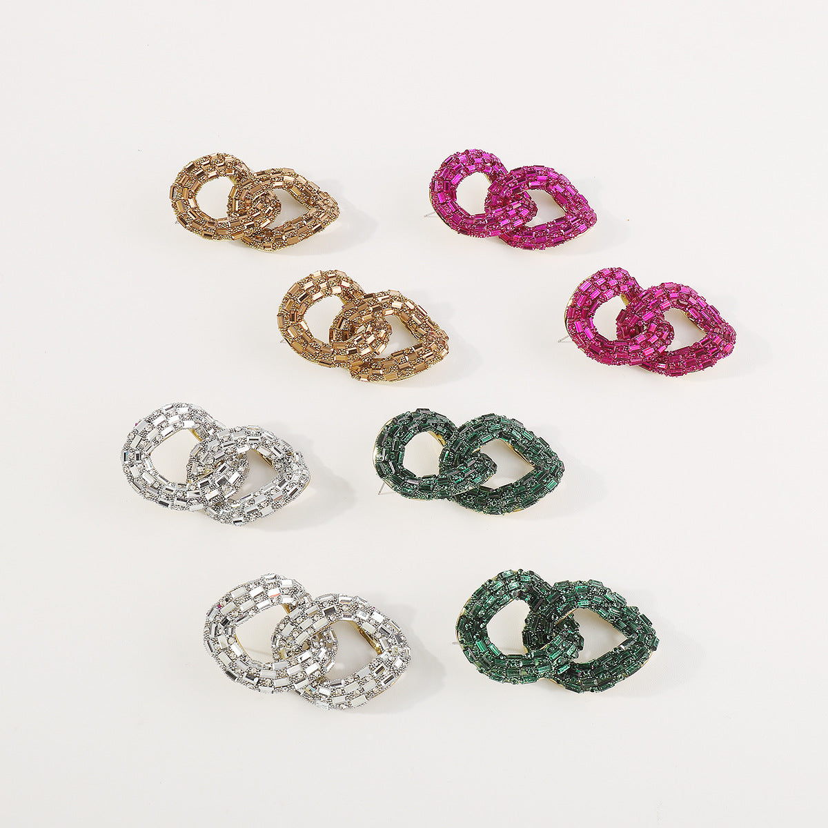 Pendientes de strass geométricos calados, dulces y atrevidos, con detalle de cadena para mujer