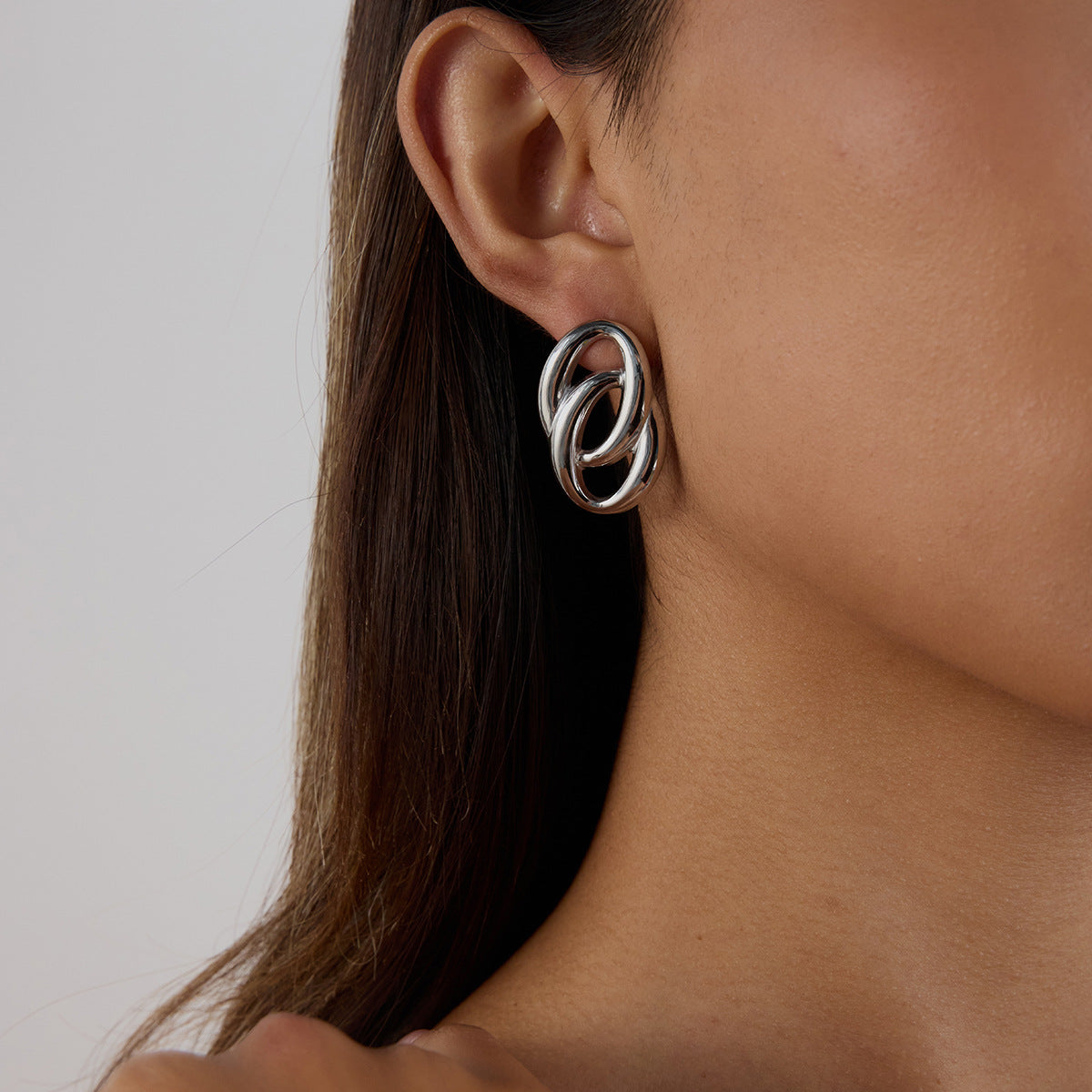Minimalist Oval Geometric Plated Stainless Steel Hoop Earrings for Women