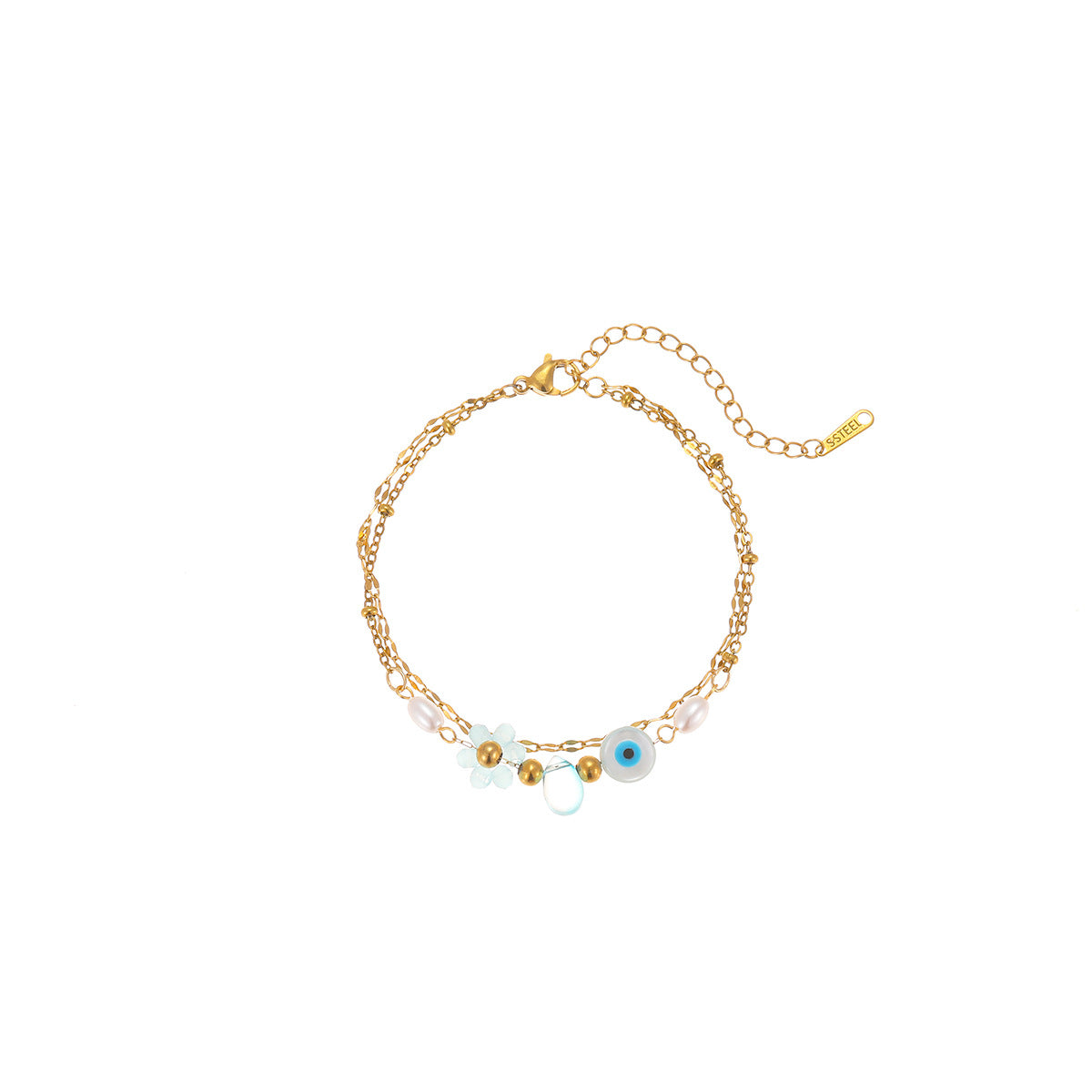 Bohemian Style Starfish and Floral Pattern Stainless Steel Plated Bracelet for Women with Geometric Design and Fresh Aesthetic