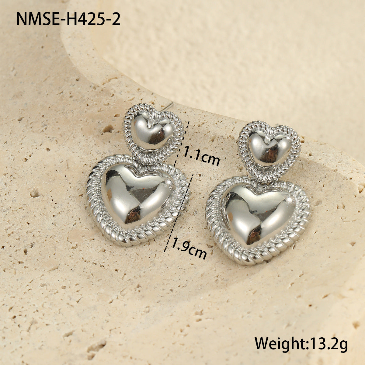 Fashionable Heart-Shaped Titanium Steel Earrings for Women with Electroplated Finish and Geometric Design