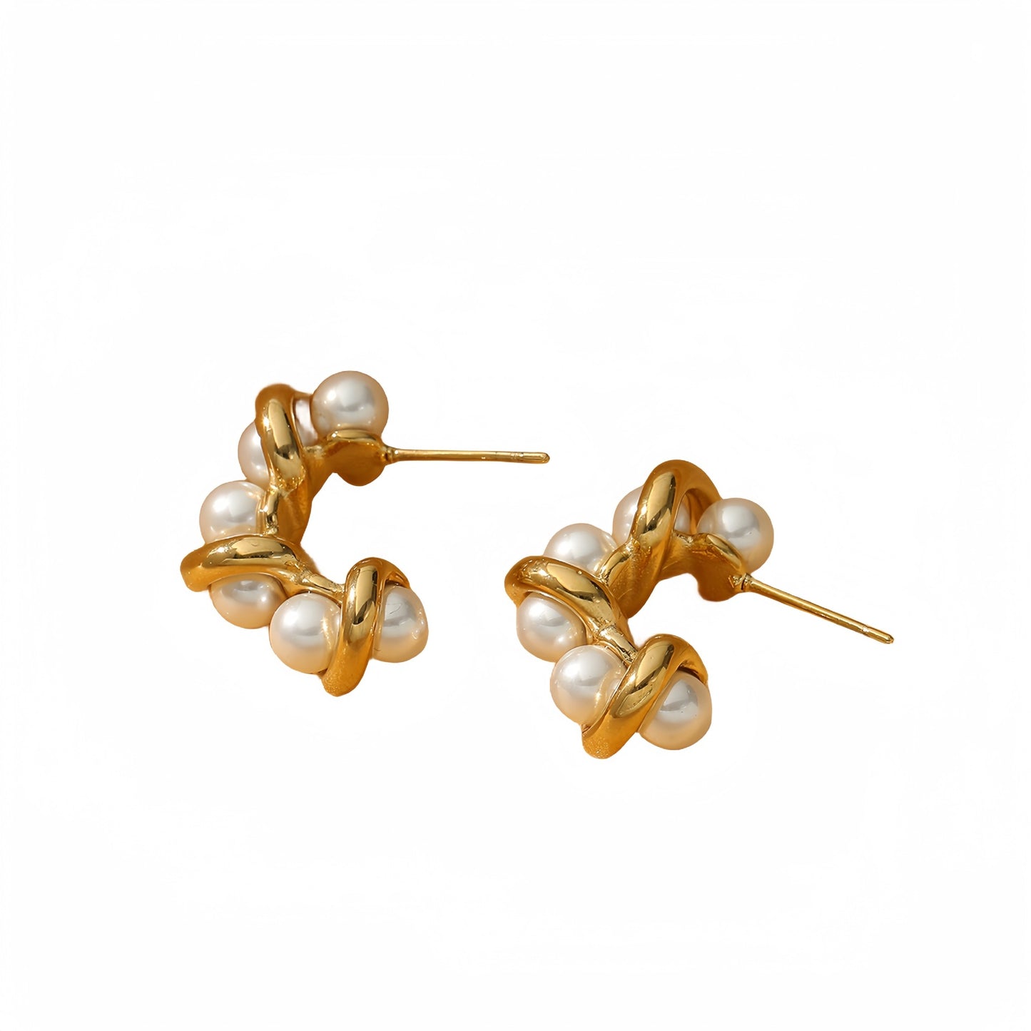 Pendientes de Acero Inoxidable Irregulares Estilo Francés con Perlas Envueltas y Acabado Chapado para Mujer