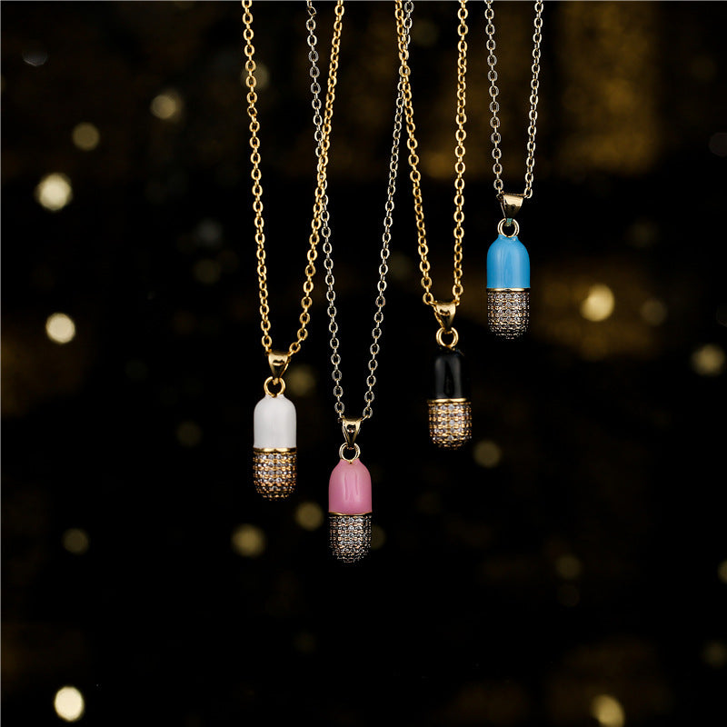 Geometric Drip Oil Inlay Brass Pendant Necklace with Cable Chain for Women