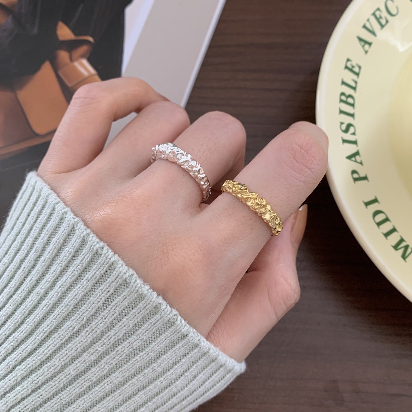 Minimalist 925 Sterling Silver Irregular Textured Antique Finish Number Ring for Women