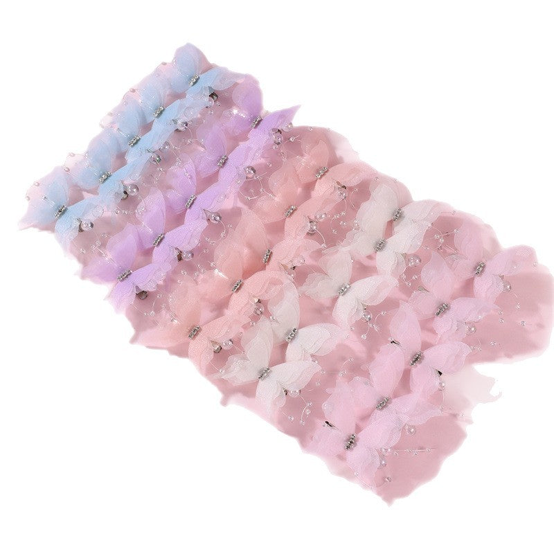 Fermaglio per capelli a farfalla stile naturale per bambine con dettagli arricciati e in rete, forcina a becco d'anatra in resina plastica per acconciature semi-raccolte