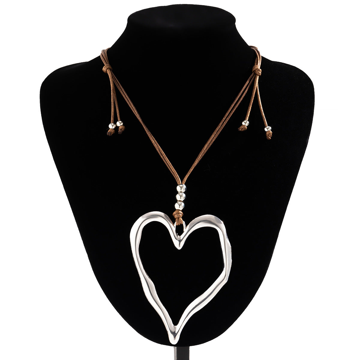 Collar con colgante de corazón extragrande dulce y atrevido para mujer, aleación con galvanoplastia, gargantilla de cordón encerado ajustable