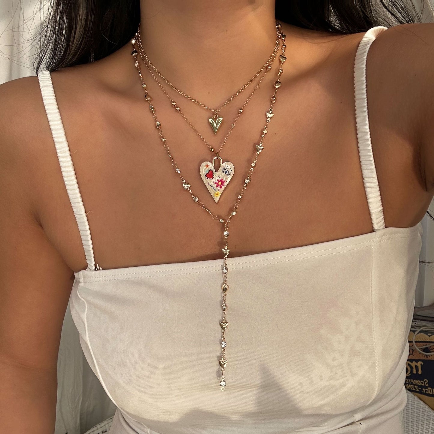 Minimalist Luxury Geometric Heart Alloy Plated Pendant Necklace for Women