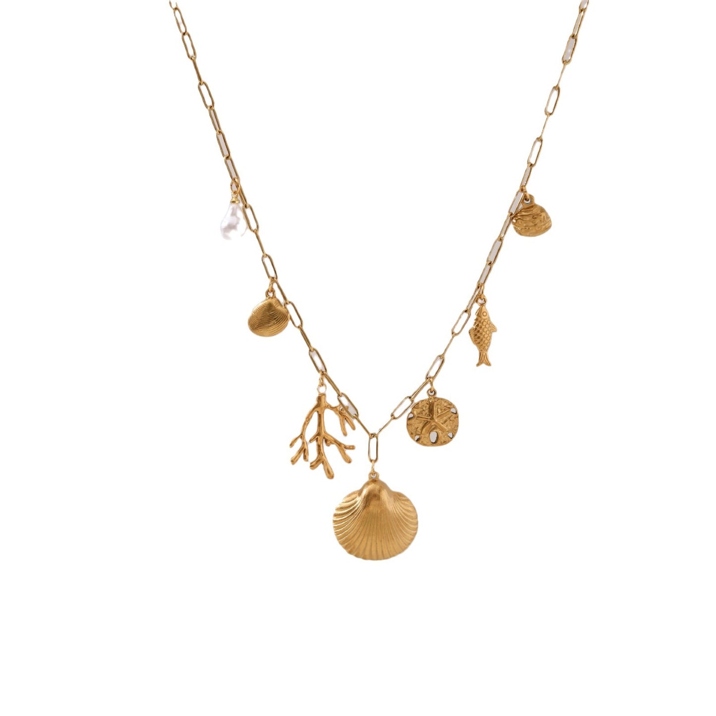 Beach Style 18K Gold Plated Stainless Steel Shell Fish Irregular Necklace