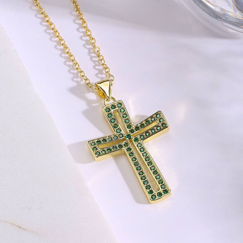 Collana con Pendente Geometrico da Donna con Base in Rame Placcato Oro 18K e Intarsi di Zirconia Cubica