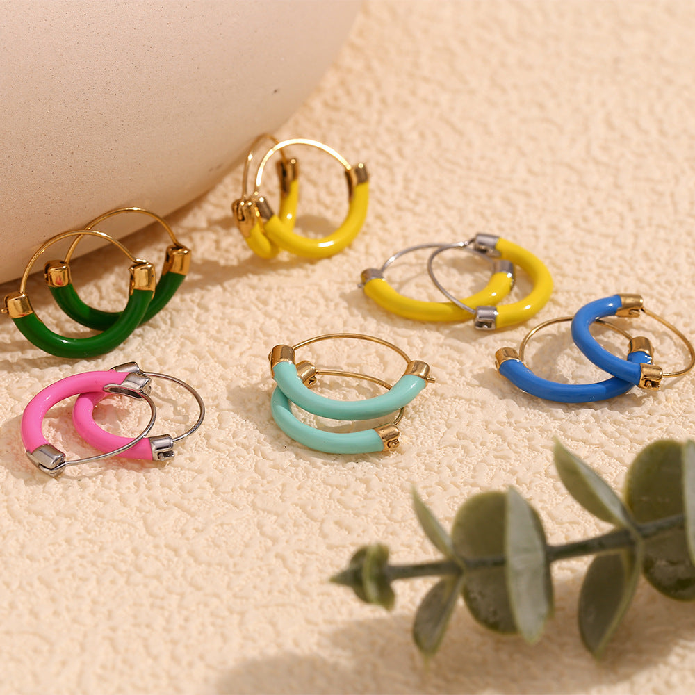 Geometric Fashion Ear Cuffs for Women Stainless Steel with 18K Gold Plating Enamel Finish