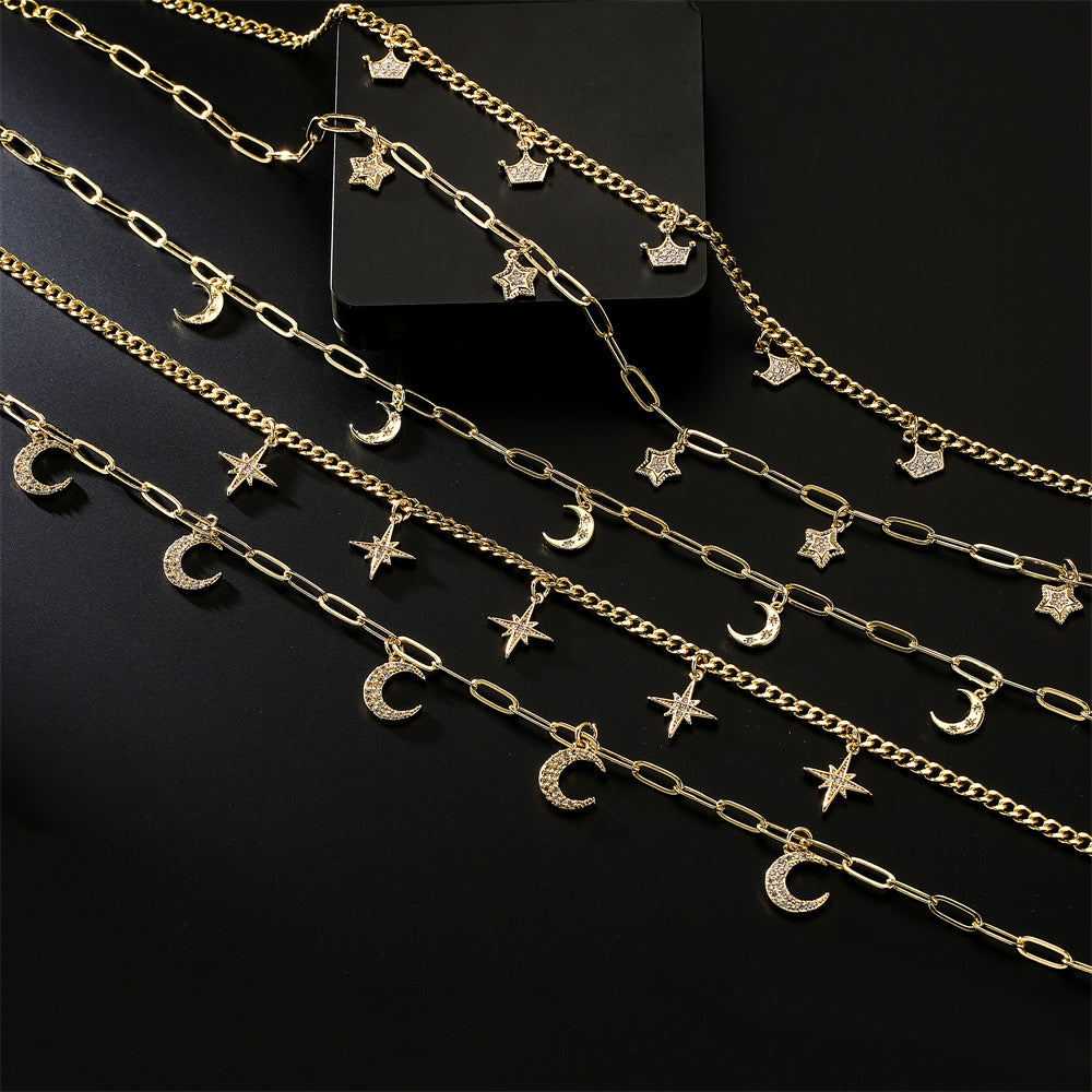 Collana con ciondolo geometrico in rame con placcatura in vero oro e intarsio di zirconi