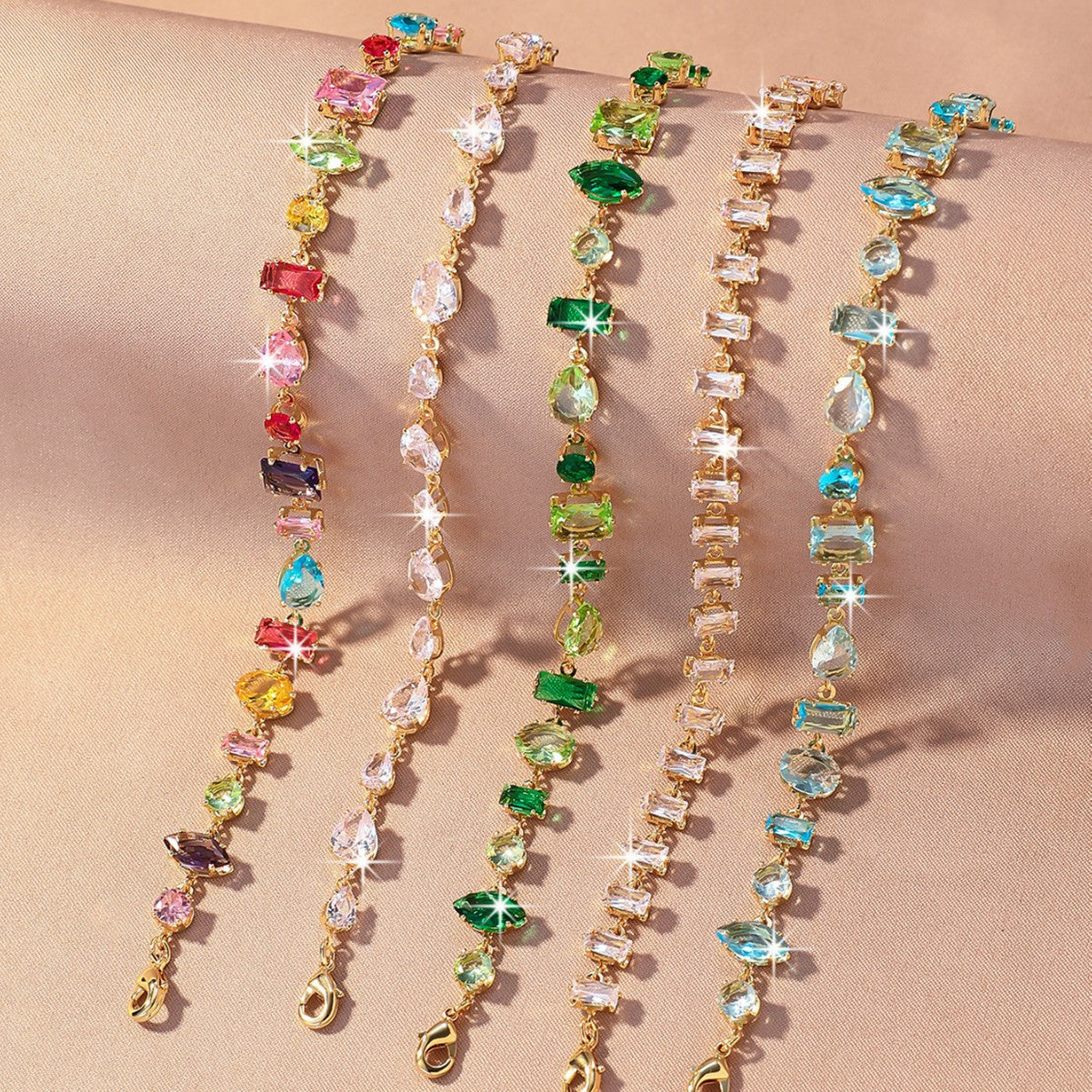 Luxury Gold Plated Brass Leaf Bracelet with Cubic Zirconia Inlay Unisex Floral Design