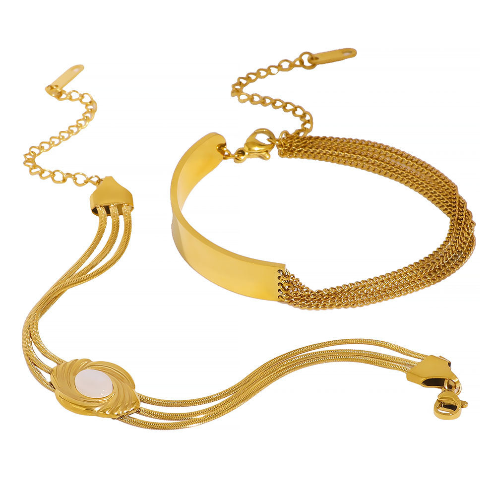 Bracciale geometrico in acciaio inossidabile con placcatura in oro 18 carati e intarsio in conchiglia naturale, gioielli minimalistici alla moda per donne e uomini