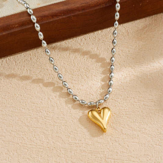 Gold Plated Stainless Steel Heart Ball Chain Necklace for Women