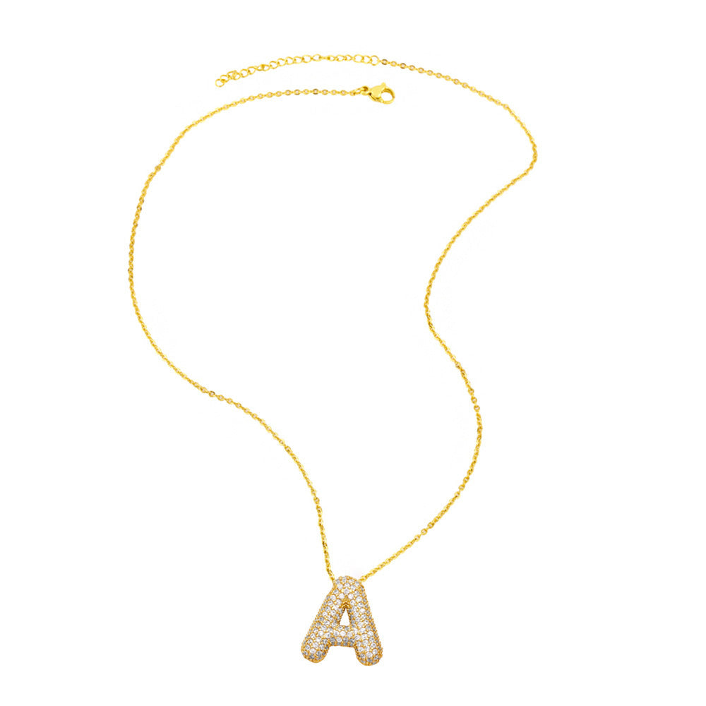 Minimalist Letter Brass Cubic Zirconia Plated Necklace Cable Chain Unisex