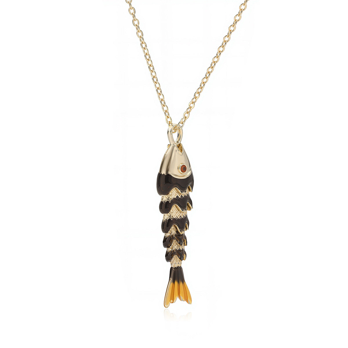 Minimalist Geometric Drip Oil Gold Plated Brass Koi Pendant Necklace for Women
