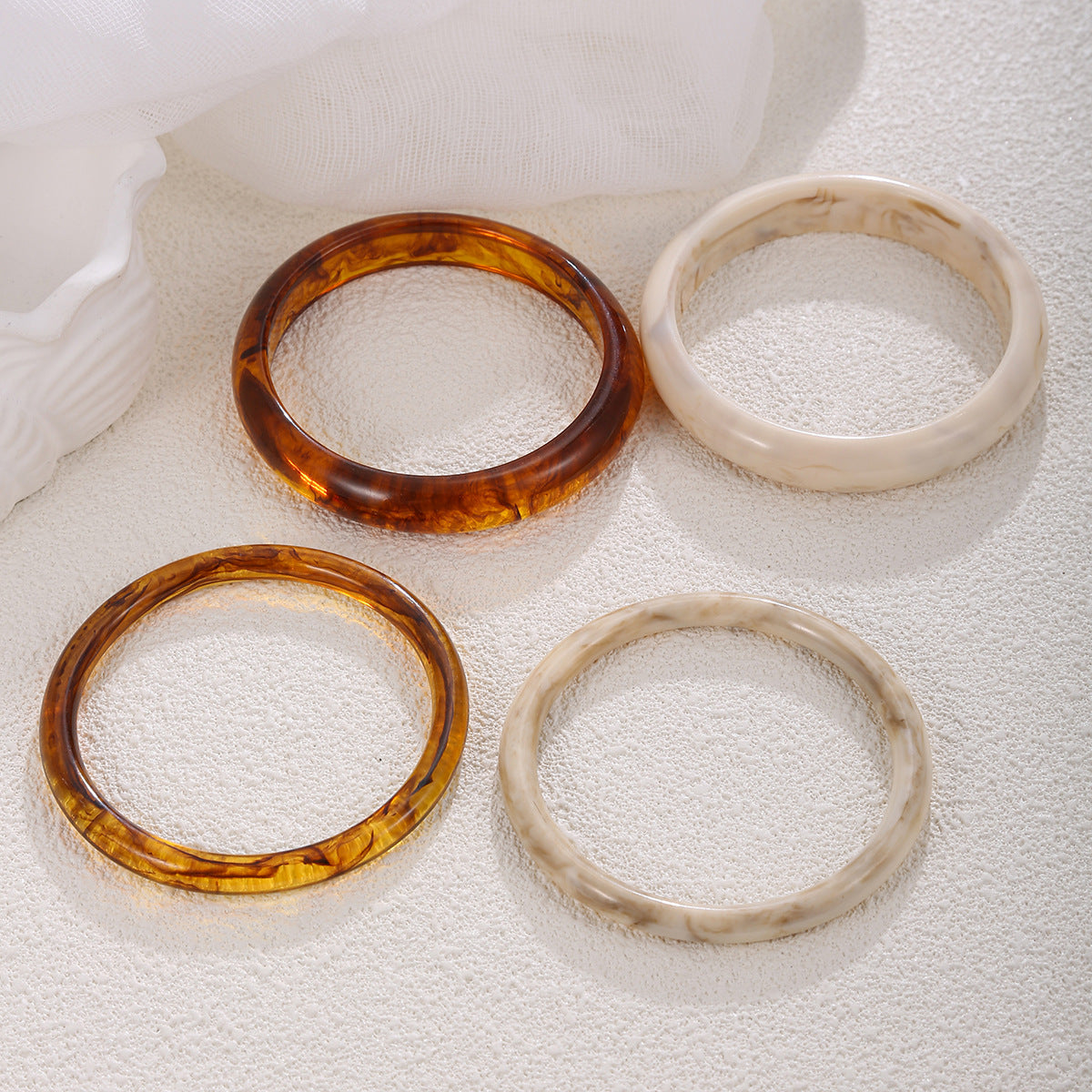 Vintage Polished Round Marble Texture Resin Bracelet Set