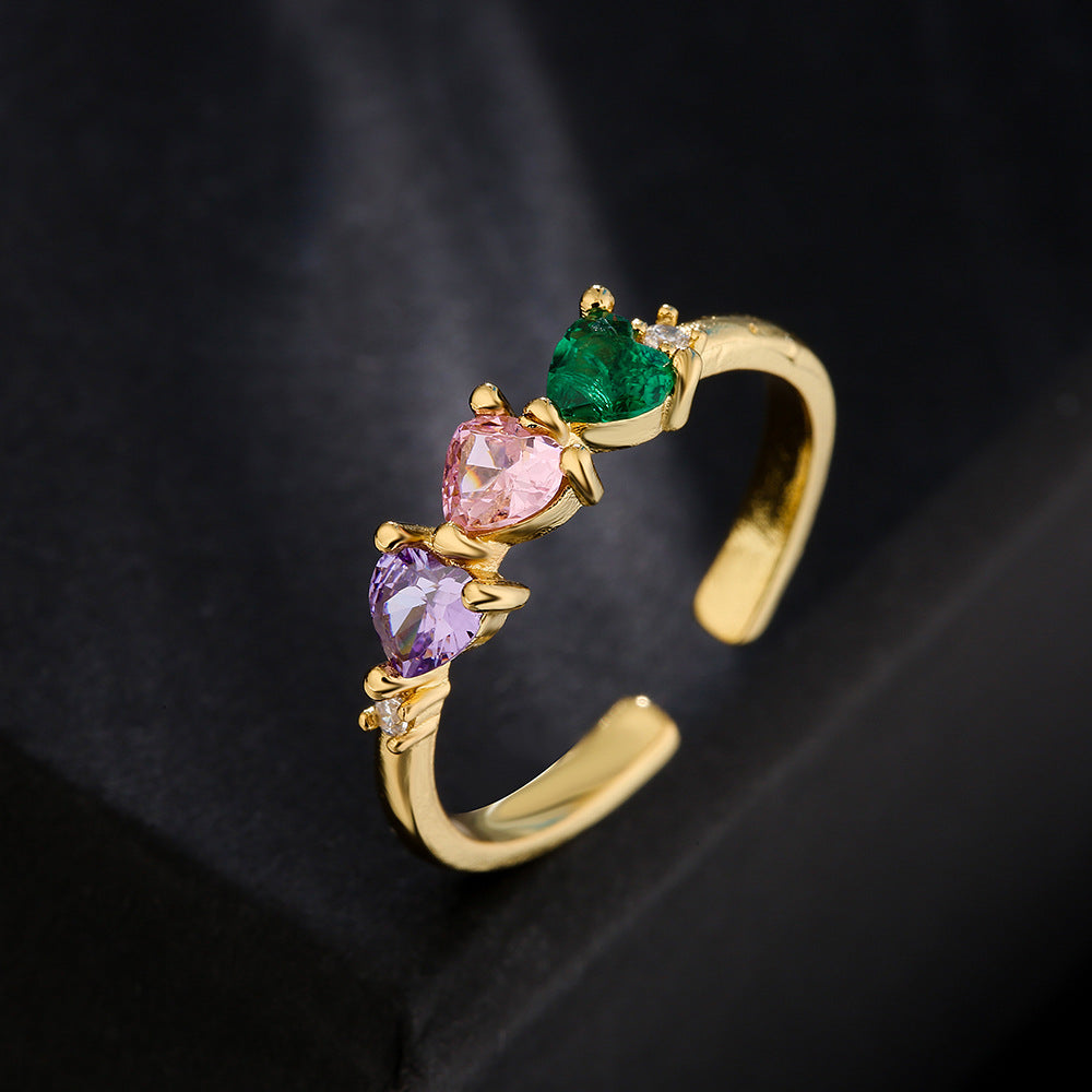 Ins Style 18K Gold Plated Copper Micro-Paved Zircon Irregular Geometric Open Ring for Women