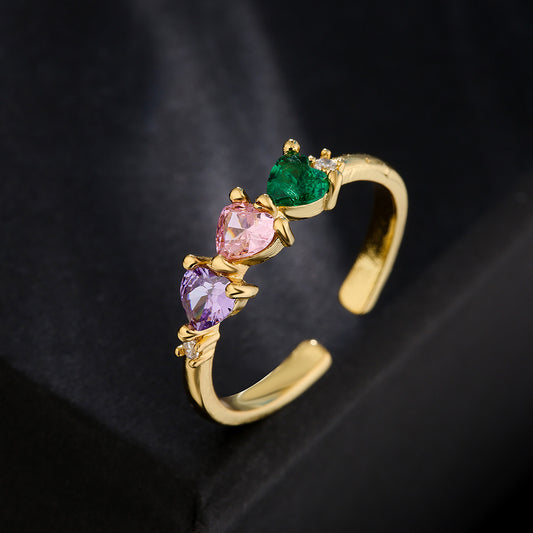 Ins Style 18K Gold Plated Copper Micro-Paved Zircon Irregular Geometric Open Ring for Women