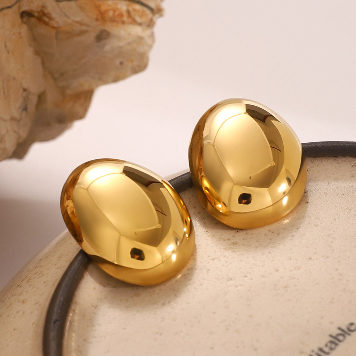18K Gold Plated Stainless Steel Round Oval Geometric Earrings for Women