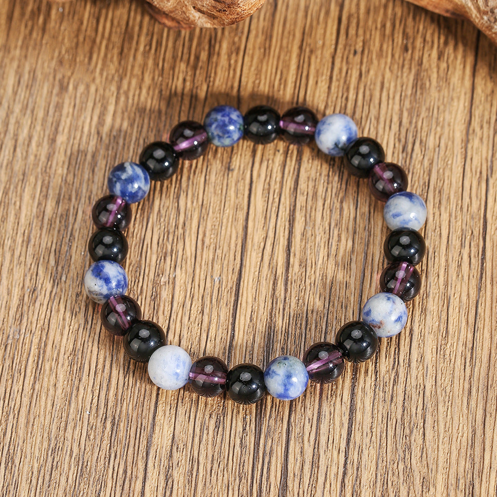 8mm Round Crystal and Turquoise Geometric Stretch Bracelet