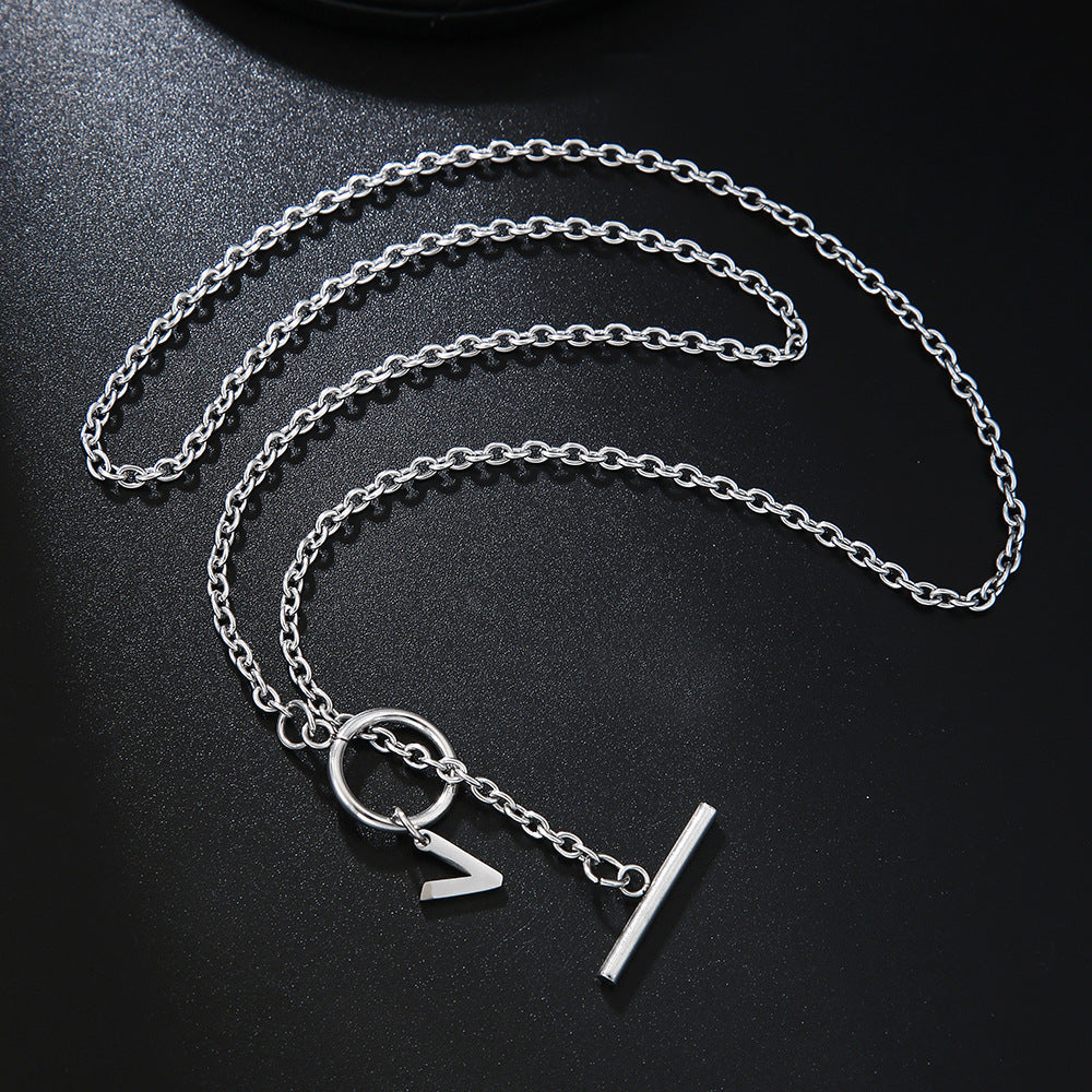 Hip-hop Streetwear Geometric Letter Titanium Steel Pendant Necklace with OT Clasp for Unisex