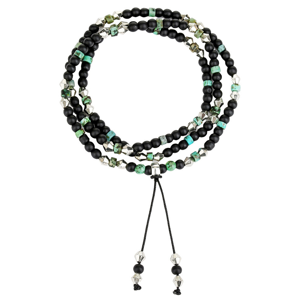Vintage Hip-hop Geometric Matte Black Turquoise Round Beaded Multi-layer Stretch Bracelet