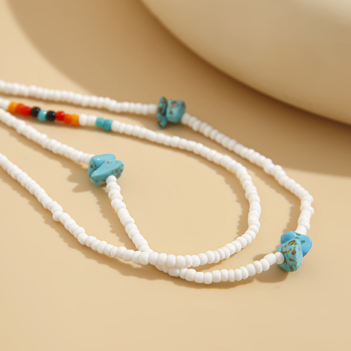 Cadena de cintura elástica de doble capa con cuentas de turquesa estilo bohemio para mujer con detalles de borlas