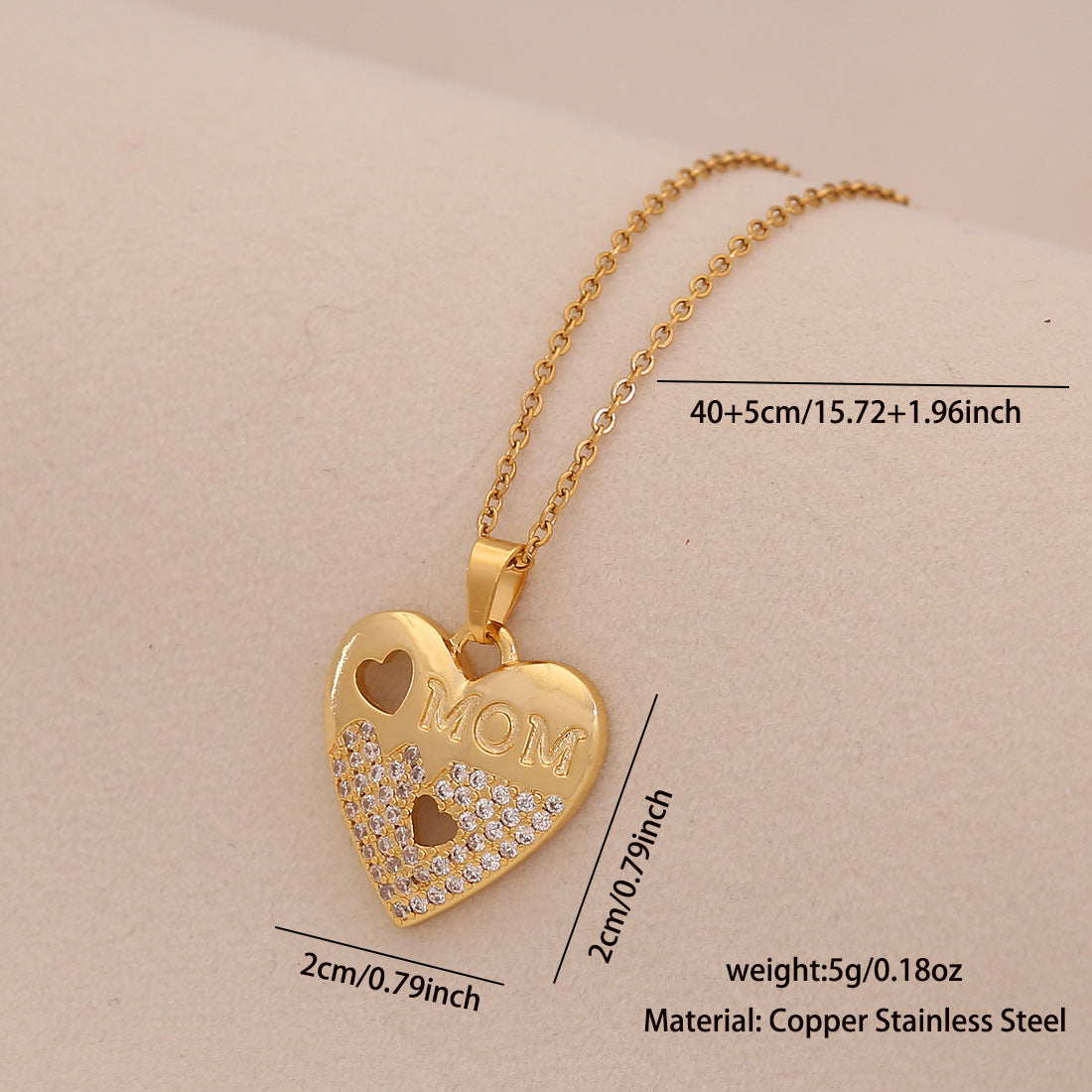 Ciondolo a Cuore Minimalista alla Moda in Rame con Zirconi Micro-Pave per Donna