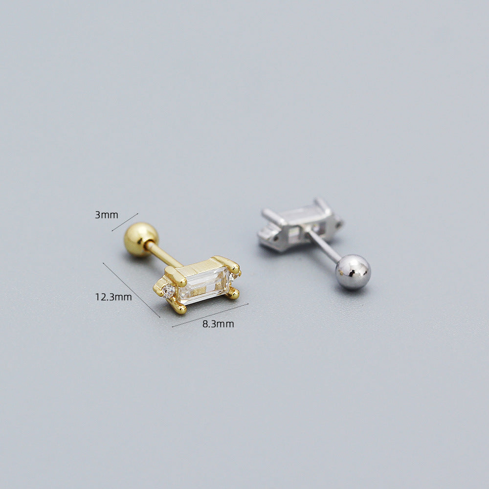 Orecchini a perno geometrici minimalisti ed eleganti in argento sterling 925 con zirconi cubici rotondi e quadrati, placcati