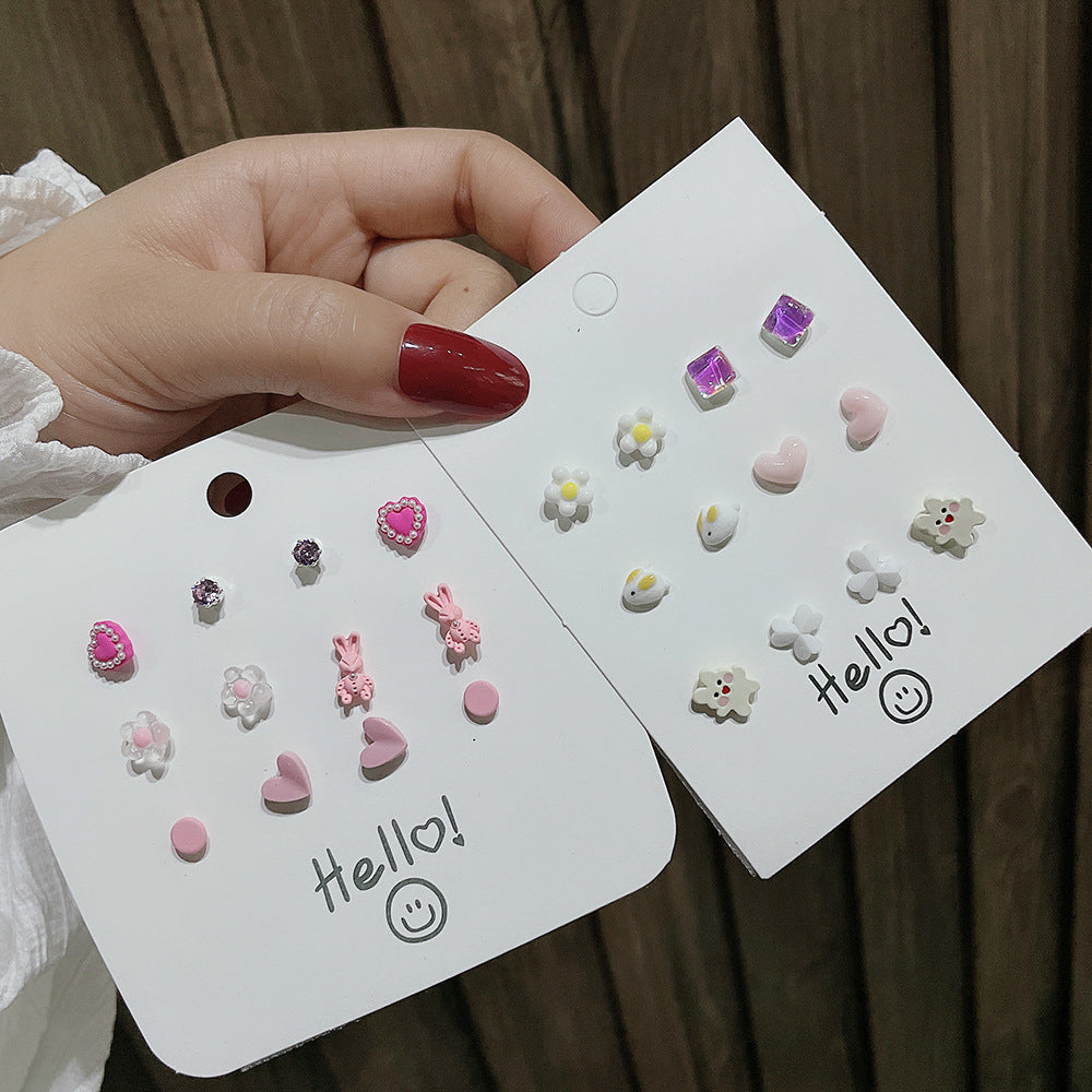 Sweet Heart Butterfly Alloy Stud Earrings Set with 925 Sterling Silver Posts for Women