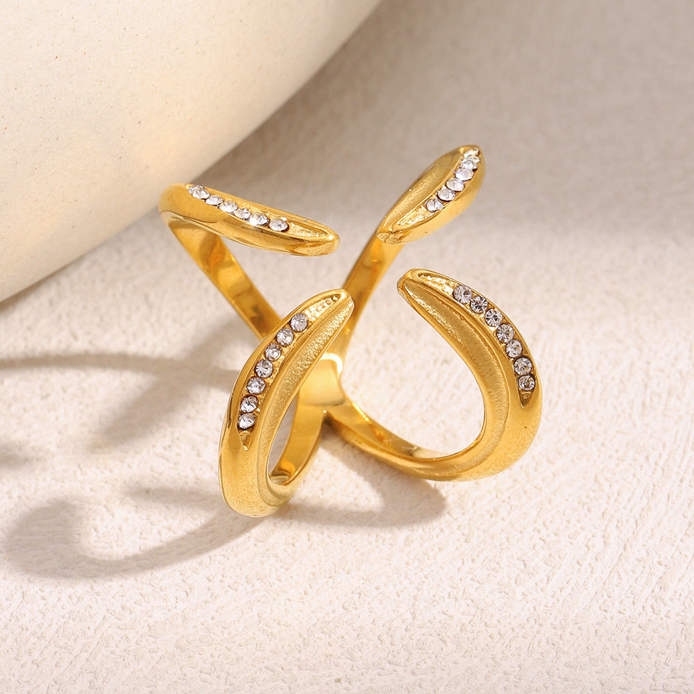 Minimalist Geometric Stainless Steel Ring with 18K Gold Plating Adjustable Open Band for Women