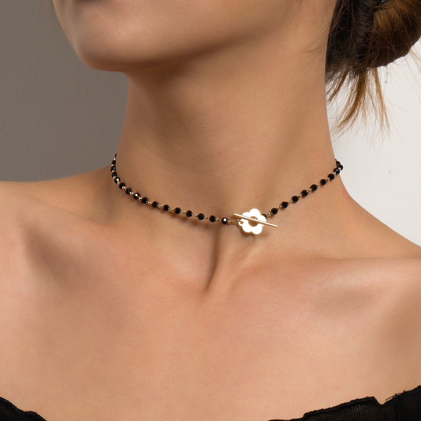 Minimalist Floral Rhinestone Alloy Necklace, Plated Regular Chain, Fashion Casual Jewelry for Women