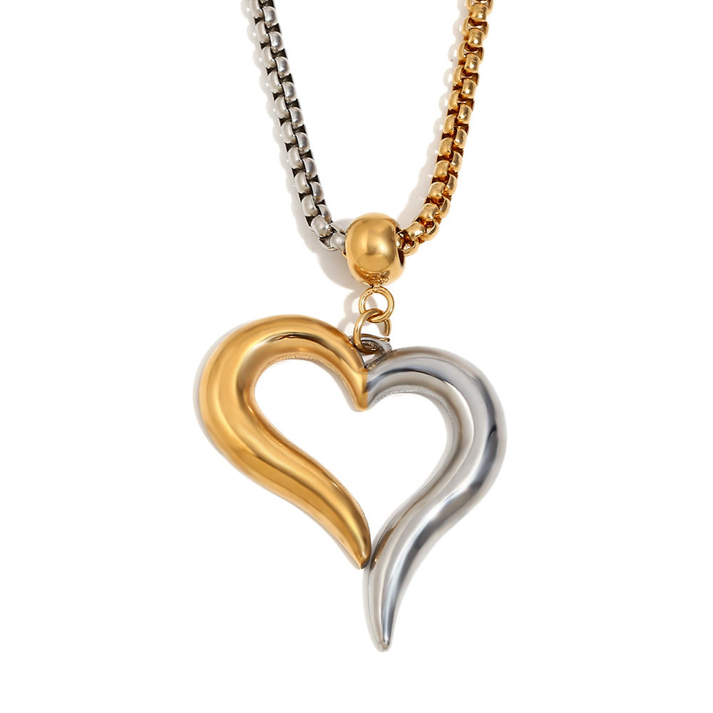 Minimalist Heart-Shaped Stainless Steel Pendant Necklace with 18K Gold Plating and Square Pearl Accent