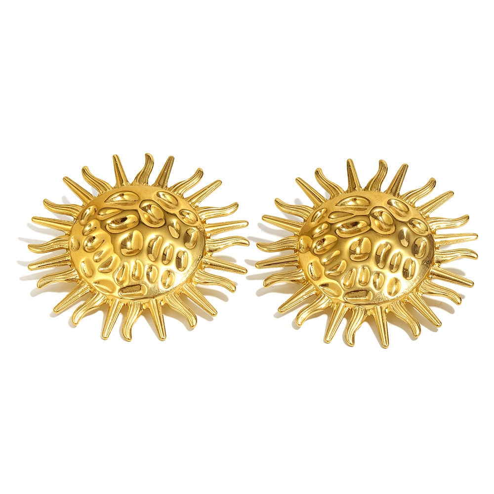 Orecchini da donna minimalisti in acciaio inossidabile a forma di sole placcati in oro 18K