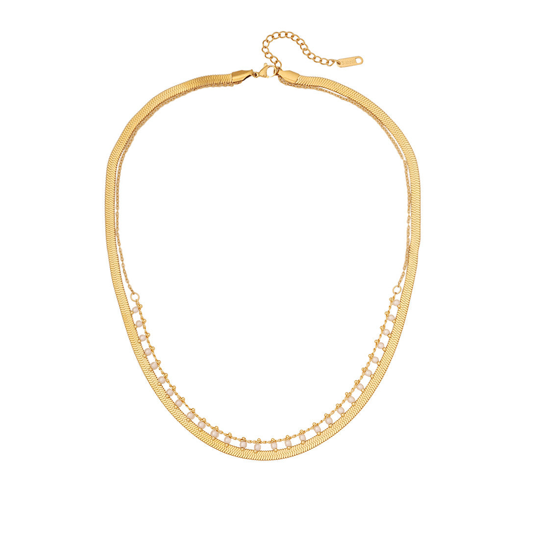 Fashion OL Style Double Layer Stainless Steel Necklace with Pearl Accents for Women