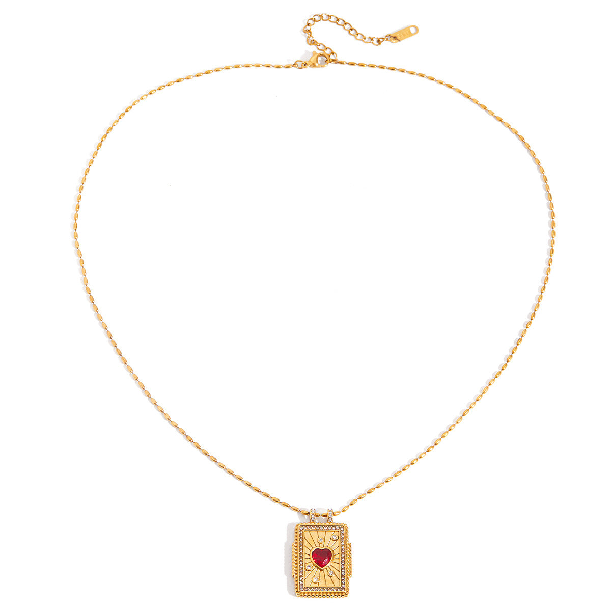 Elegante collana a pendente in acciaio inossidabile a forma di cuore con finitura placcata per donna, gioiello con catena a medaglione geometrico minimalista