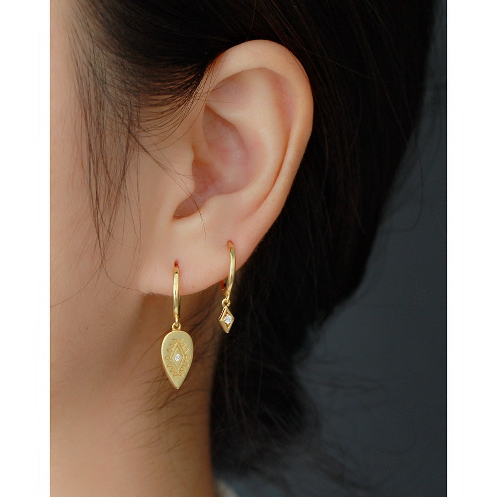 Aretes de aro minimalistas y elegantes de plata de ley 925 con incrustaciones de diamantes de imitación geométricos para mujer