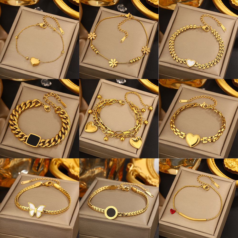 Vintage Sweet Heart Butterfly Geometric Titanium Steel Plated Bracelet for Women