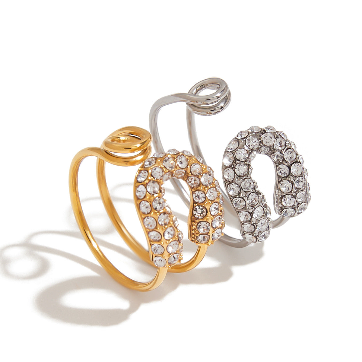 Minimalist Geometric Paperclip Rhinestone Plated Stainless Steel Ring for Women