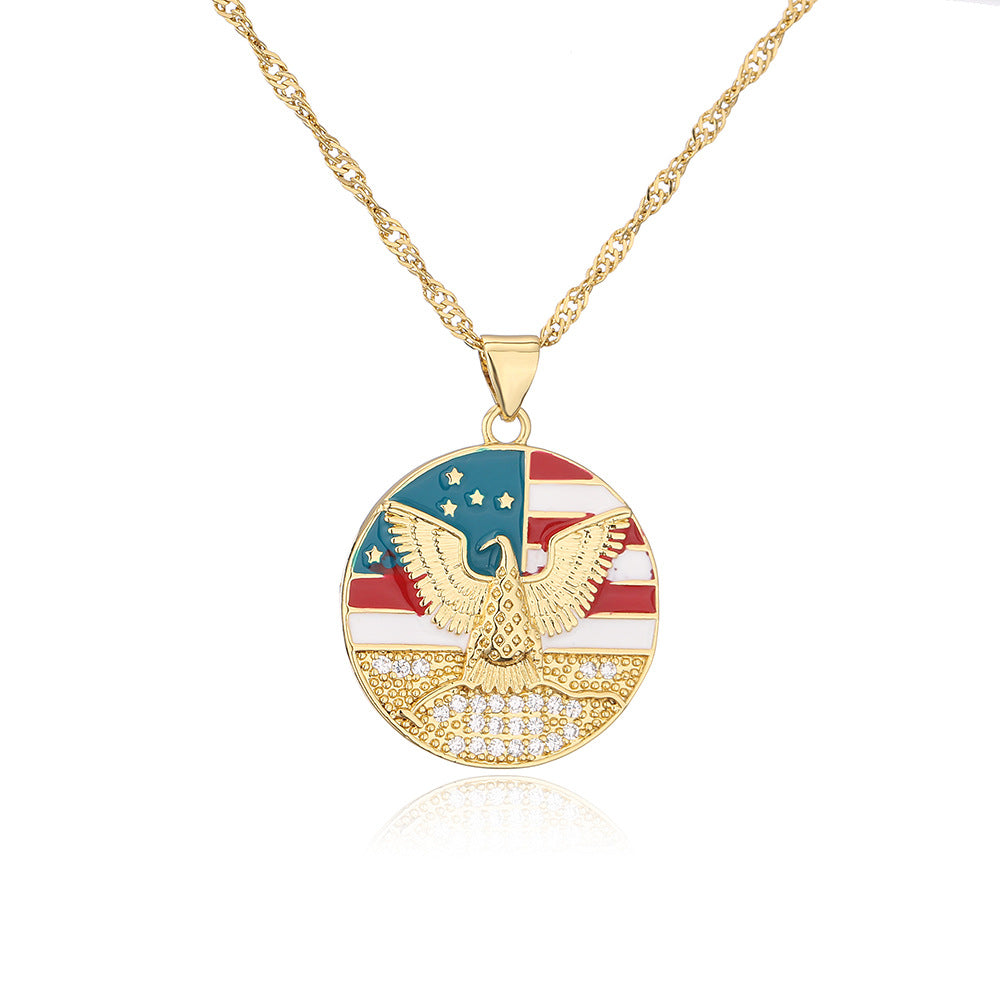 Vintage Geometric Pendant Necklace for Women with Copper Base Plated in 18K Gold and Enamel Finish, Rhinestone Accented