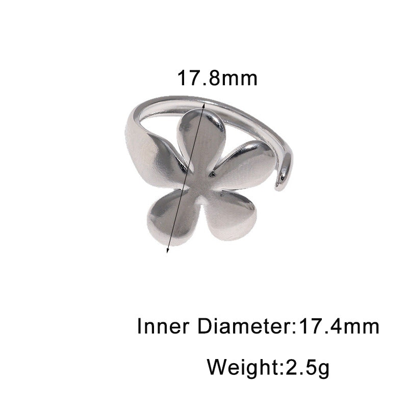 Sweet Minimalist Floral Plated Stainless Steel Adjustable Ring for Women