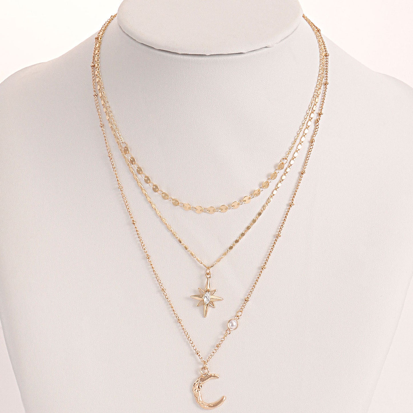 Minimalist Geometric Moon and Star Pendant Necklace in Alloy with Plated Finish for Women